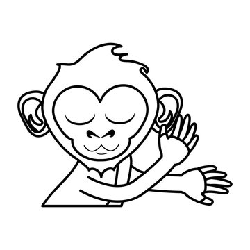 relaxed or in bliss cute expressive monkey cartoon icon image vector illustration design black line
