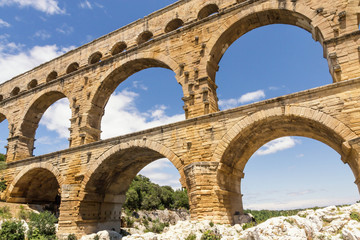 Closeup view of the Pont du Gard in South France. Horizontally.