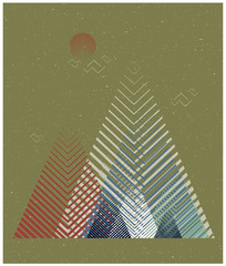 Vector geometric triangle background, abstract mountains.Conceptual background, with mountains.Flat design, with minimal elements.Use for card, poster, brochure,banner. Interior print.Color printing.