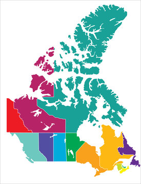Vector - Complete Map of Canadian Territories Coloured version
