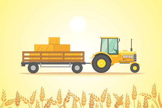 Farm tractor icon vector illustration. Heavy agricultural machinery for field work.
