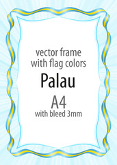 Fototapeta na wymiar Frame and border of ribbon with the colors of the Palau flag