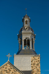 Fototapeta na wymiar Silver steeple on a church in Bonaventure, Quebec