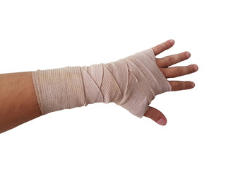 hand bandage right hand male isolated white background