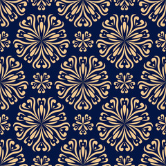 Floral seamless pattern. Golden blue abstract background