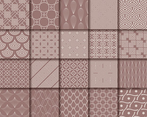 Brown geometric seamless patterns. Large set