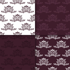 Wallpaper set of dark maroon seamless patterns