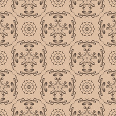 Brown seamless pattern with wallpaper ornaments
