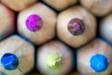 Sharps of sharpened colored pencils, macro