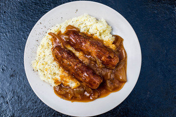Sausage and Mash With Onion Gravy