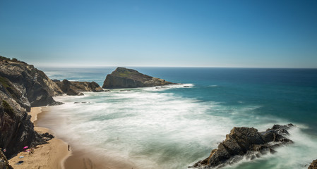 Fototapeta na wymiar Coastline Rocky Landscape Exposure done in the South Coast of Portugal
