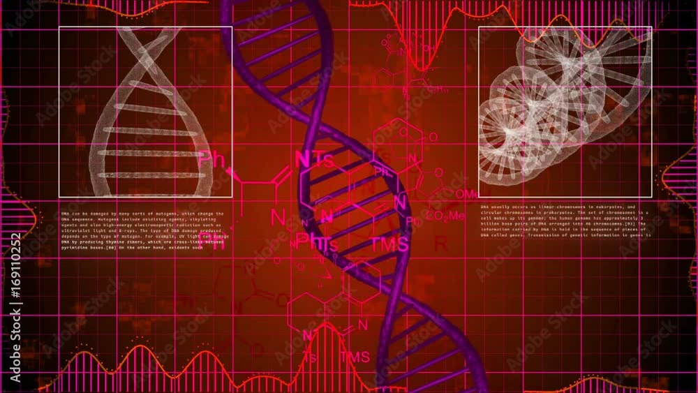 Aufkleber x-ray scanning of dna strands with a red background. abstract science monitor screens.