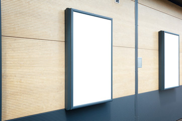 Vertical billboard mockup. Frame on shopping mall.