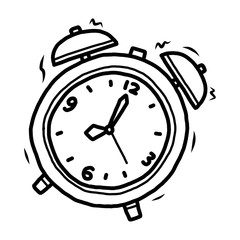 alarm clock / cartoon vector and illustration, black and white, hand drawn, sketch style, isolated on white background.