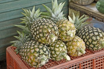 Ripe pineapple for sales at the bazaar in countryside