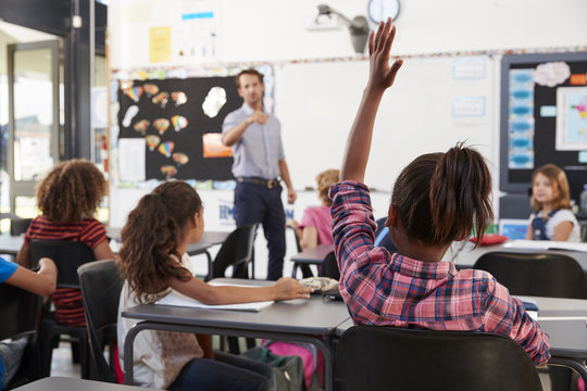 Teacher pointing to elementary school student in class