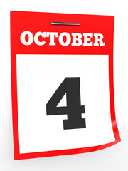 October 4. Calendar on white background.