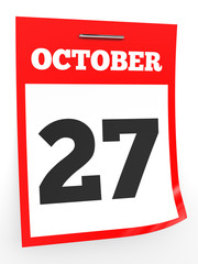 October 27. Calendar on white background.