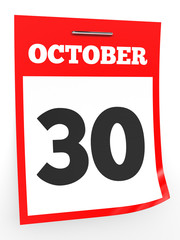October 30. Calendar on white background.