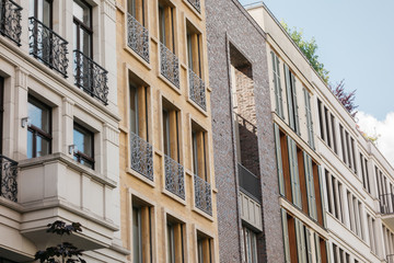 detailed view of facades from modern townhouses in berlin