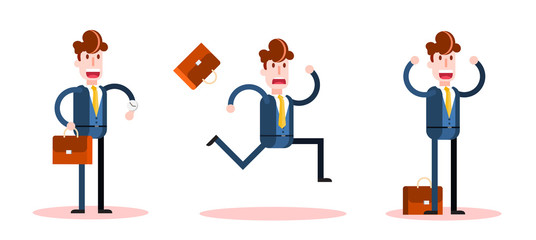 Flat Businessman Waiting , Running and Winning on White Background. Isolated Flat Vector Illustration