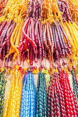 Colorful prayer beads in a row named as tasbih