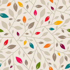 Seamless geometric pattern with branches and leaves