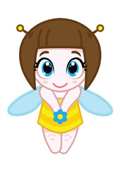 Vector cute character bee With a flower in her hands