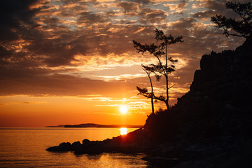 Sunrise on lake Baikal landscape