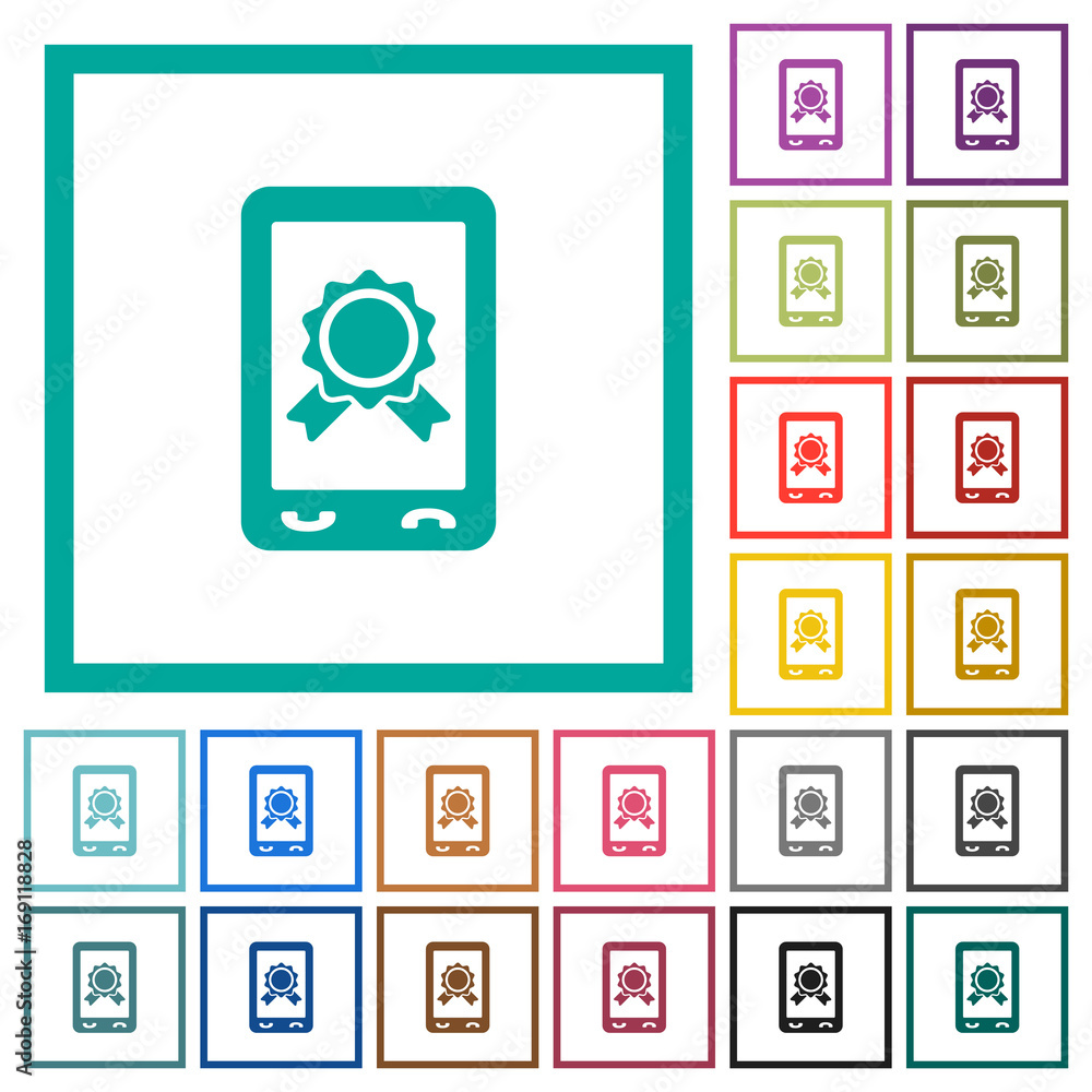 Poster mobile certification flat color icons with quadrant frames