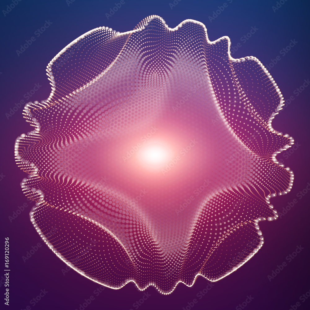 Poster abstract vector mesh sphere on dark background with depth of field effect. futuristic style card. el