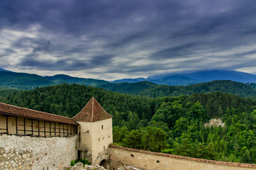 Fototapeta na wymiar Mountain view, medieval castle bastion
