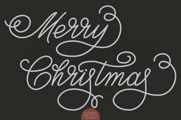 Hand drawn lettering - Merry Christmas. Elegant handwritten calligraphy for Christmas holidays. Vector Ink illustration. Typography poster on dark background. For cards, invitations, prints etc.