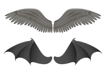 Vector illustration of black angel and bat wings