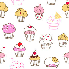Seamless vector pattern with cakes