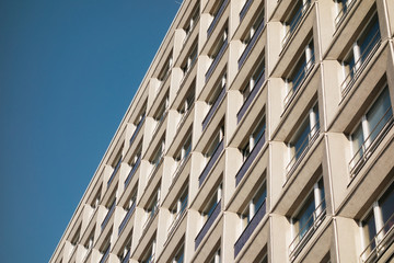 plattenbau building at alexanderplatz in detailed view