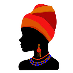 Vector drawing black woman in a turban profile