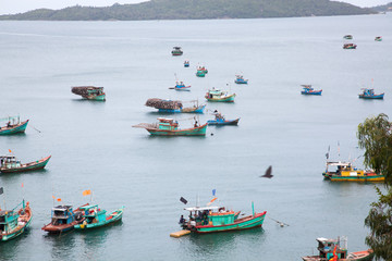 Fototapeta premium fishing boats in Ben Ngu wharf of Nam Du Islands, Kien Giang, Vietnam