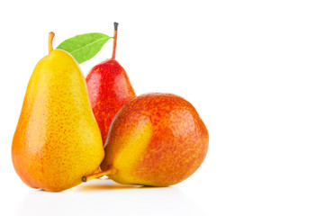 Freshness pears isolated on white background. Back focus