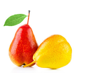 Ripe pears on white background