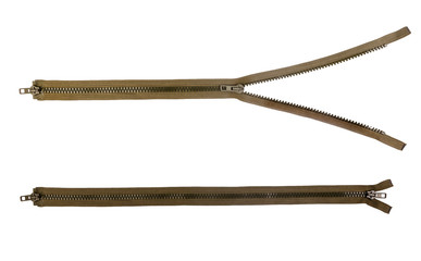 green zipper isolated on white empty blank for text. © sosiukin