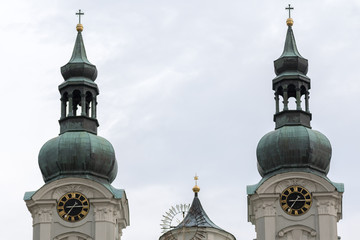 Karlovy Vary, Czech Republic - August 15, 2017:Bells of the Mary Magdalene Church in the historic center of the city