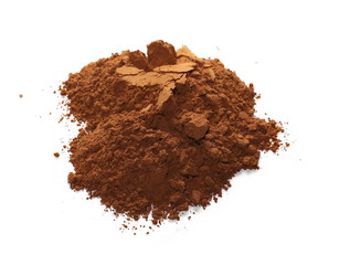 pile cocoa powder isolated on white background