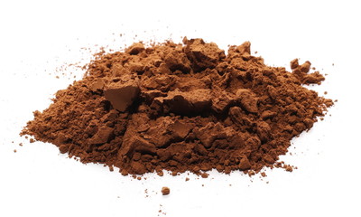 pile cocoa powder isolated on white background