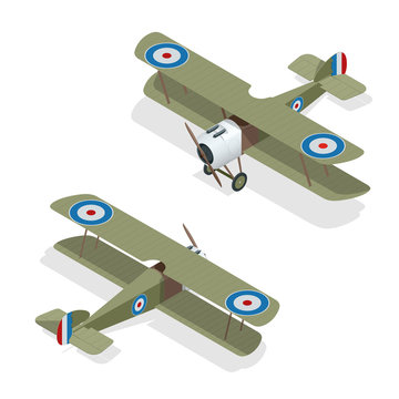 Isometric Vector Small Airplane Or Old Biplane.