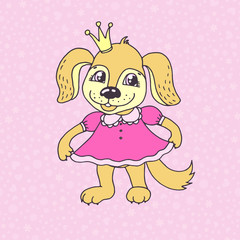 Cute cartoon puppy girl in pink dress