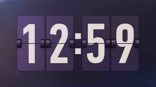 Animation of Analog flip clocks retro designs with numbers. From 11:59 to 12:00(twelve o clock).