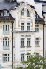Karlovy Vary, Czech Republic - August 15, 2017:old condominiums flanked by the streets of the city,...