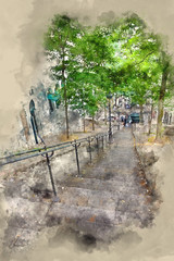 Endless steps to Montamartre hill in Paris