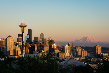 Downtown Seattle, Washington, and Mount Rainier